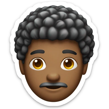 Créer l'émoji d'un homme peau mate, dégradé cheveux afro, visage en diamond. Duvet et bouc, bras croisé. sticker