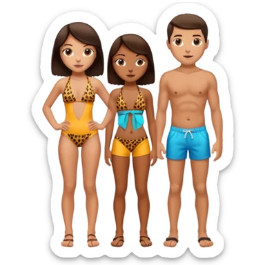 a girl wearing leopard print bikini standing with a boy wearing shorts both brunette sticker