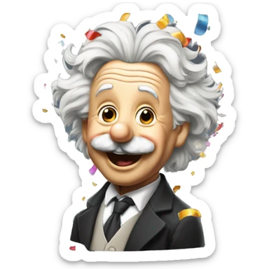 happy albert einstein with party hat confetti and confetti popper sticker