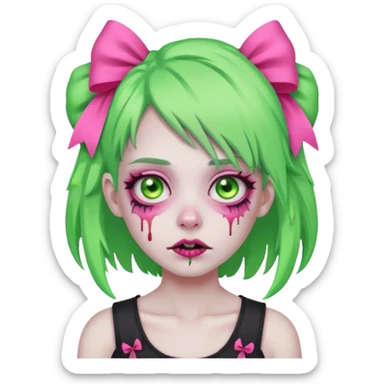 girl-zombie,with-neon green-hair,pink-bows sticker