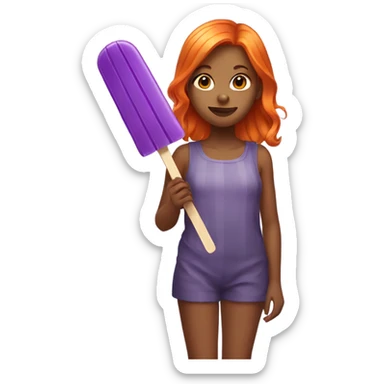 A girl with orange hair holding a purple popsicle  sticker
