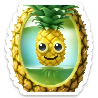 3D elegant pineapple🍍  with big shiny eyes 👀 pineapple holds mirror with its reflection 🪞🍍 sticker