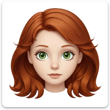 caucasian, pale, auburn haired girl, with medium length wavy hair, and sage green eyes with long eyelashes sticker