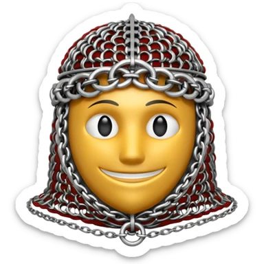 3D render of Medieval Coif, made of interlocking chainmail metal rings, wire mesh texture, visible holes and negative space, metallic silver and grey, high contrast shadows, Apple emoji style, isolated on white background --v 6.0 sticker