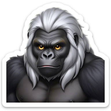 Cinematic Noble mountain Gorilla Portrait Emoji, Poised and majestic, with a powerful, muscular frame accentuated by a distinguished silver mane and piercing, wise eyes, Simplified yet sharp and sophisticated features, highly detailed, glowing with a soft, regal jungle glow, high shine, intelligent and commanding, stylized with an air of imperial strength, focused and resolute, soft glowing outline, capturing the essence of a watchful guardian that feels as though it could step out of the screen with effortless authority! sticker