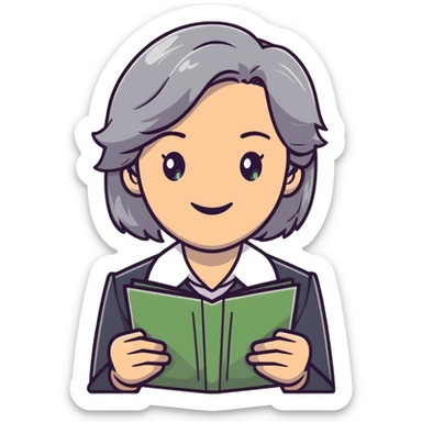 smiling English teacher with airtouch hair and grey-green eyes sticker