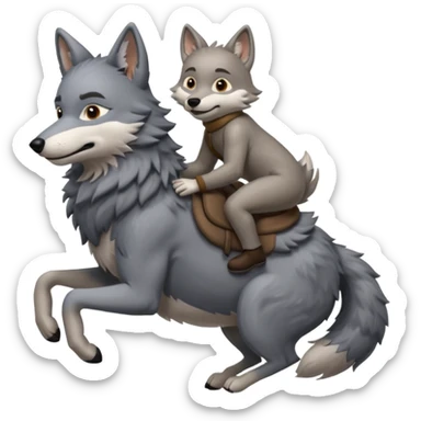 A wolf riding on the back of another little wolf sticker