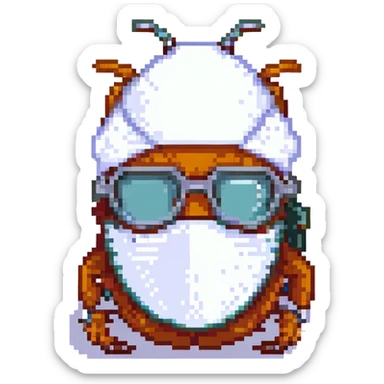 pixel art cockroach with a white turban, facemask, and nerd glasses sticker