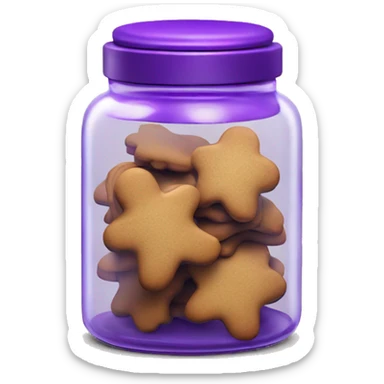 Realistic glass cookie jar with purple lid full of gingerbread cookies isolated.  sticker