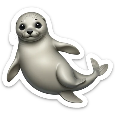 cinematic-seal-realistic-full-body-lounging-emoji,-sleek-body-stretched,-short-smooth-fur-glinting-in-the-sea-breeze,-flippers-tucked-comfortably-beneath-its-body,-large-dark-eyes-filled-with-playful-curiosity sticker