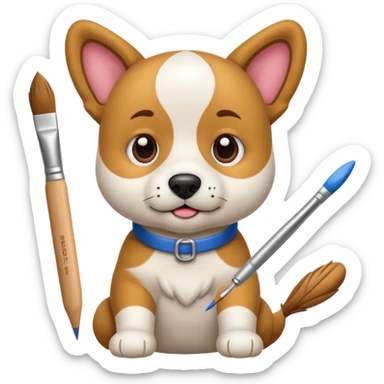 perrito pintando un lienzo en blanco con un pincel en la pata sticker