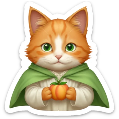 baby orange cat green eyes, in white cloak sticker