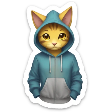 Anthro Sona Fakemon feline with a hoodie Full Body sticker
