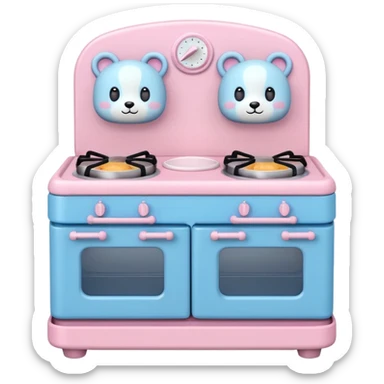 Cute toy kitchen stove, BabyBus 2.5D style, front view. Pastel colors, soft shading, even studio light.
No outlines, no realism, no harsh shadows. sticker