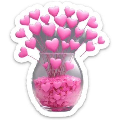 10000000 huge pink hearts on stems in a clear glass vase sticker