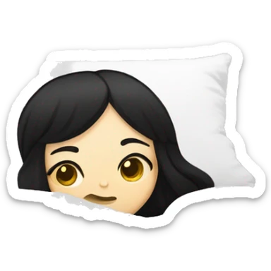 white girl black hair laying down on pillow  sticker