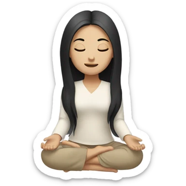 asian girl with long black hair meditating sticker