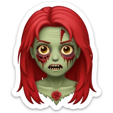 Emoji zombie feminino estilo iPhone com cabelo cacheado volumoso vermelho  sticker