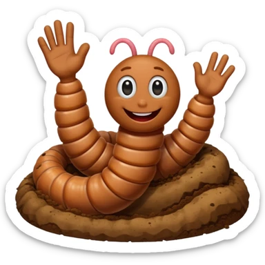 Happy worm waving from dirt hole sticker