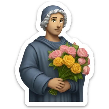 Petrarch holding a bouquet of flowers sticker