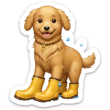 golden retriever with rainboots sticker