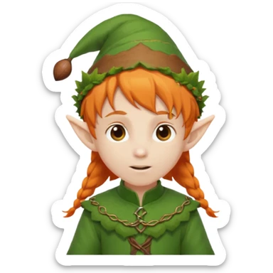 Orange Haired Elf, Elf boy with orange ponytail and acorn hat sticker