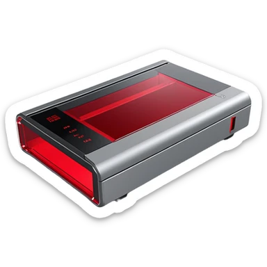 3D render of a sleek processing unit, featuring:
- Compact rectangular shape like a modern printer
- Semi-transparent red acrylic front panel
- Visible internal mechanisms through the panel
- Gray metallic casing with precise edges
- Small red pulsing lights indicating activity
- Thin red line accents along the edges
- Technical details like USB ports and status display
- Subtle mechanical details visible through vents
- Professional industrial design
- Combination of matte and glossy finishes
--ar 1:1
--style raw
--v 5.2
--no text
--q 2
--c 20 sticker