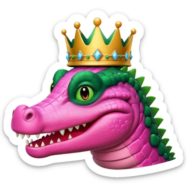 pink crocodile smiling with a black crown sticker