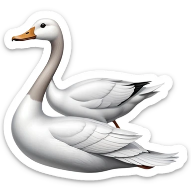 A naval vessel with a flight deck and a long-necked white goose head extending from the bow sticker