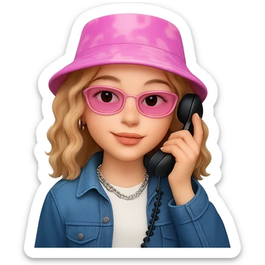 Make the girl look more Gen Z with trendy Gen Z fashion and accessories, light slightly curly hair, talking on the phone. Keep the emoji style look but use the general editing model. Remove the background. sticker