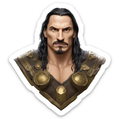 Warcraft award winning Zlatan in Marvel Avengers style, oil paint, mysterious eyes, intricate lips, masterpiece pose, odd perspective, beautiful, desirable, logical sticker