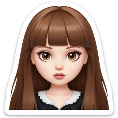 pretty bratz baddie, pale skin, bangs long brown hair sticker