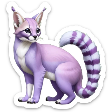 Colorful dark tropical pastel-lilac-lavender-violet pale light pastel white glorious divine exotic cute cool beautiful shiny beautiful fantasy-caracal-civet-genet-sergal-vernid-Gryphon-Cacomistle-Trico-oncilla-animal-Fakémon-hybrid-fursona (full body) sticker