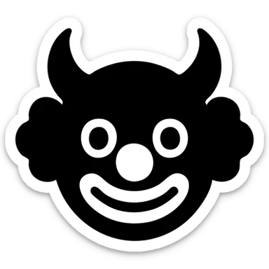 black-filled icon with devil horns and red clown nose at center, symbolizing a group of horned clown characters sticker