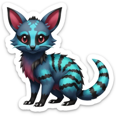 Rare beautiful pretty realistic handsome exotic cute epic aesthetic gothic colorful Salandit-Eevee-Civet-species-Fakemon-hybrid-creature, with markings, full body sticker