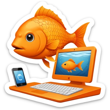 animal nature fish in a building working on a computer sticker