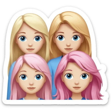 Girlfriend emoji - include 1 white girl with long light pink hair and blue eyes, 1 white girl with brown eyes and medium honey blonde hair, 1 white girl with blue eyes and light blonde hair, and 2 white girls with brown eyes and long dark brown hair sticker