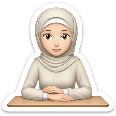 white hijab women are listening with her hands folded on the table. sticker
