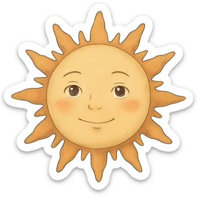 A sun emoji in the style of Ghibli films, with soft colors and a gentle expression sticker