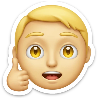 Original yellow Emoji face stressed out with one eye half open quivering out of anxiety and a singular thumbs up sticking out. . The right eye needs to be half closed  sticker