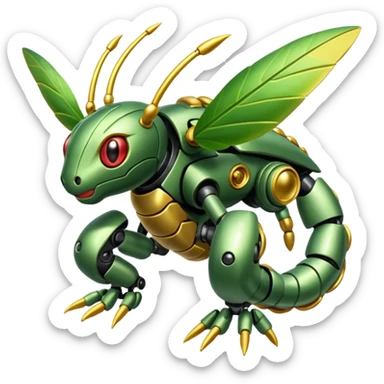 Cyber-robot-mecha-Caterpie-Vibrava-Scyther-fusion sticker