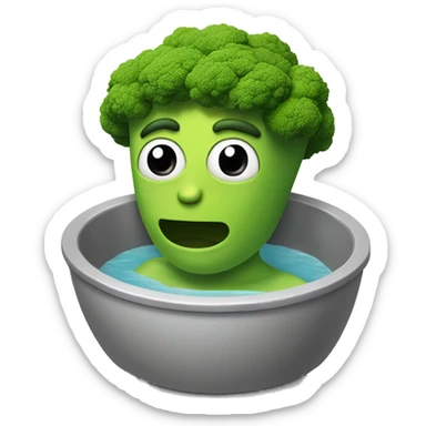 a humanoid brocolli in a hot tub sticker