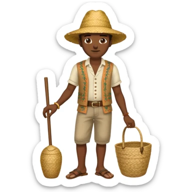 Gars Créole réunionnais ti jean chapeau paille savate  au pieds  sticker