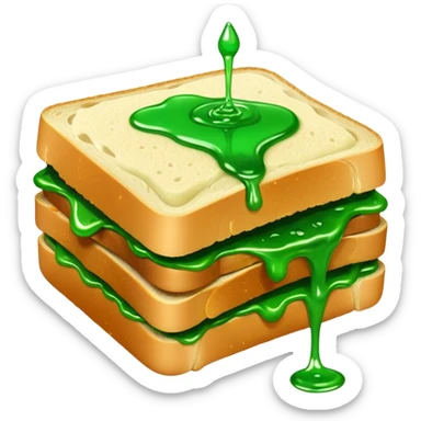 A sandwich with green goop syrup on top sticker
