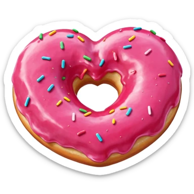 Realistic isolated heart shaped donut with red frosting. sticker