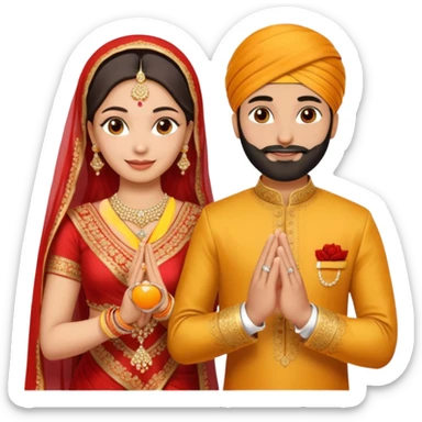 Two hands in a engagement..One hand of groom and one hand of bride. Bride hand - red/yellow saree. groom- light orange punjabi (oonly hands will be visible in the image). Groom's hand is holding a ring.*only the image of hand should be visible* sticker