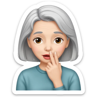 shy 1950s woman with grey hair, blushing, hand over mouth sticker