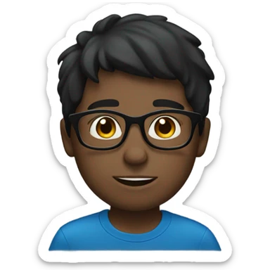 Boy whit straight Hair, hair Brown dark, and wear glasses blue, whit t shirt black  sticker