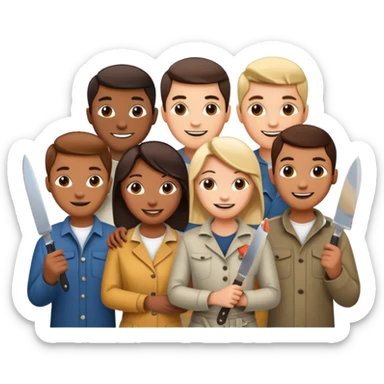 Make a group of friends with another friend holding a knife sticker
