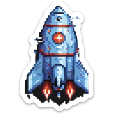 Pixel rocket ship with fins sticker